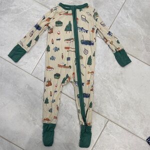 Angel Dear Fishing Print One Piece - Cream and Green